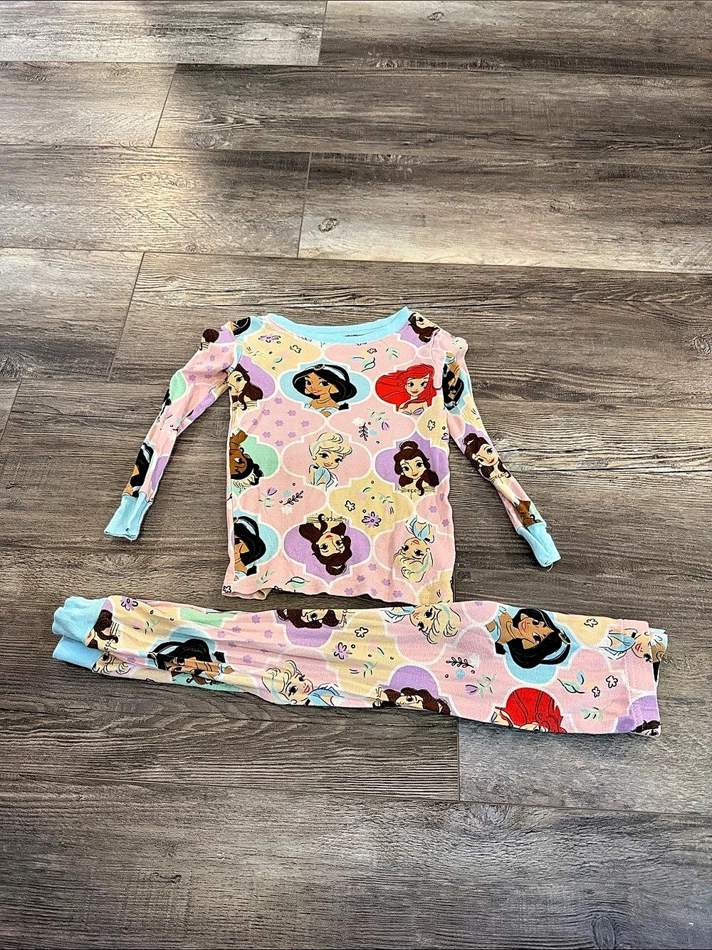 Disney Princess Allover Print Long Sleeve Pajama Set Pajama Set Pink & Blue 4T